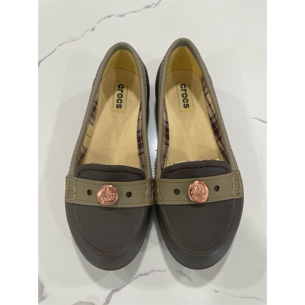 Crocs Girls Youth Penny Loafer Flats Brown Size 3 Closed Toe Slip On